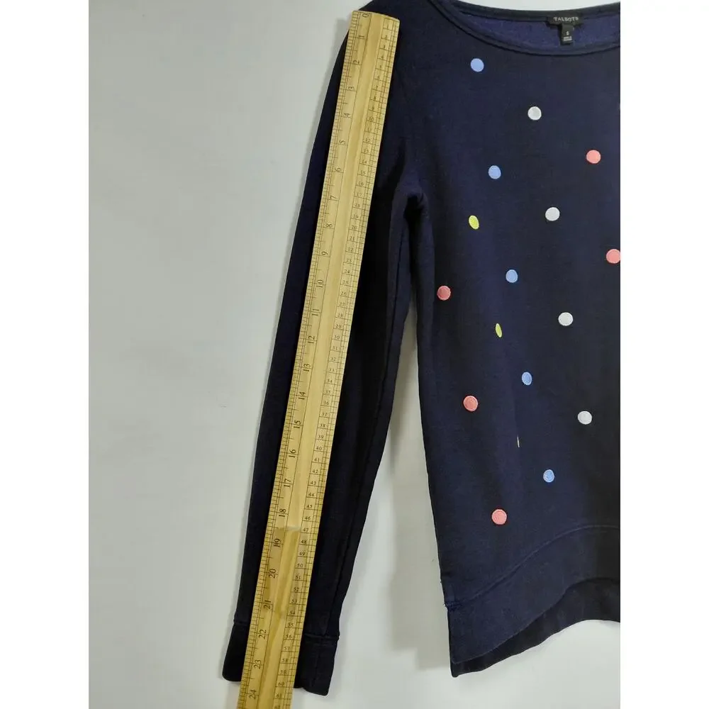 Talbots Navy Blue Polka Dot Knit Pullover Sweater Women Size S